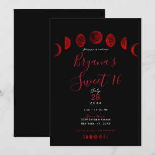 Invitation Lunes noires phases rouge foncé gothique mariage d