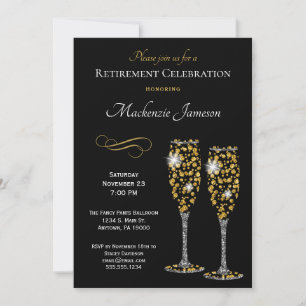 Invitation Lunettes de Champagne Black Gold Retraite Invitati