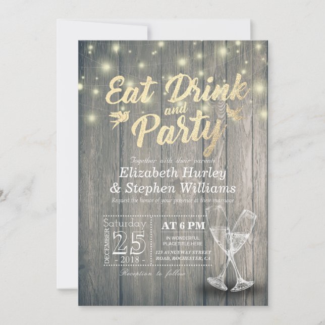 Invitation Lunettes de Champagne Bois Manger Boire et Mariage (Devant)