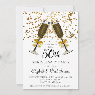 Invitation Lunettes de Champagne Gold Confetti 50e anniversai