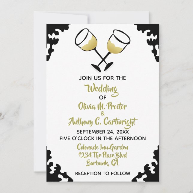Invitation Lunettes de Champagne Mariage blanc et or (Devant)