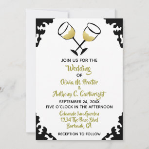 Invitation Lunettes de Champagne Mariage blanc et or