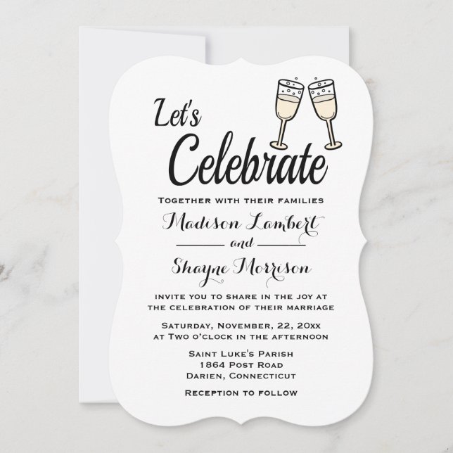 Invitation Lunettes de champagne Mariage noir et blanc (Devant)