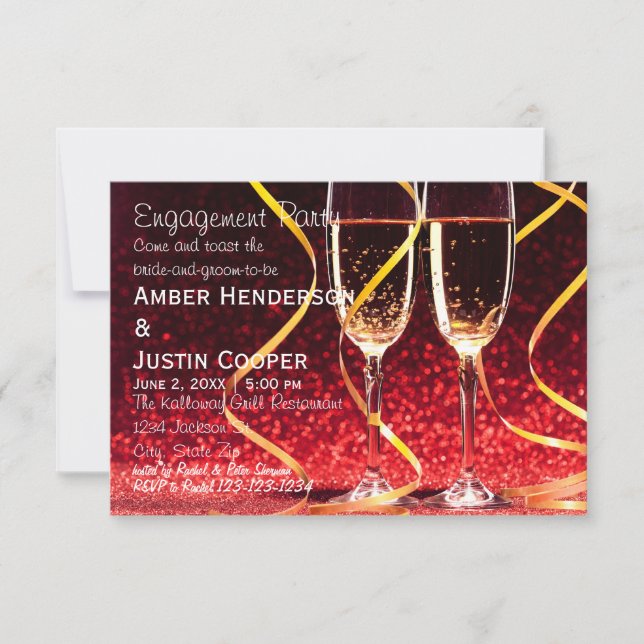 Invitation Lunettes de Champagne Photo - Partie d'engagement (Devant)