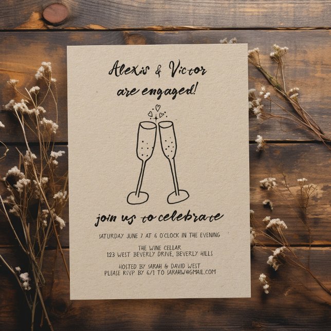 Invitation Lunettes de Champagne Soirée sur mesure (Champagne Glasses Cheers Custom Engagement Party Invitation
)