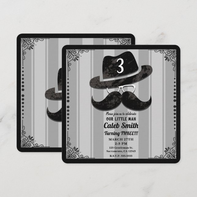 Invitation Lunettes de chapeau de moustache de hipster pour T (Devant / Derrière)