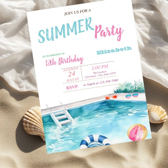 Invitation Lunettes de flotteur de piscine Fleurs Fête d'anni (Créateur téléchargé)