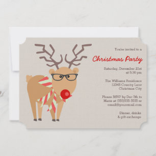 Invitation Lunettes de Hipster et fête de Noël de Scarf Reind