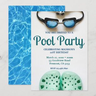 Invitation Lunettes de natation bleues Fête d'anniversaire Pi