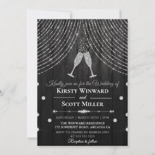 Invitation Lunettes de rideau de diamant noir argenté Mariage