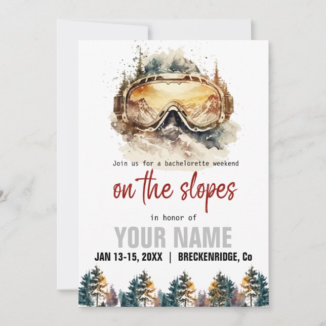 Invitation Lunettes de ski à l'aquarelle & Enterrement de vie (Devant)