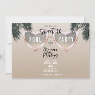 Invitation Lunettes de soleil à cœur rose chic fête au bord d