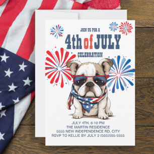 Invitation Lunettes de soleil Bulldog Rouge Blanc Bleu 4 juil