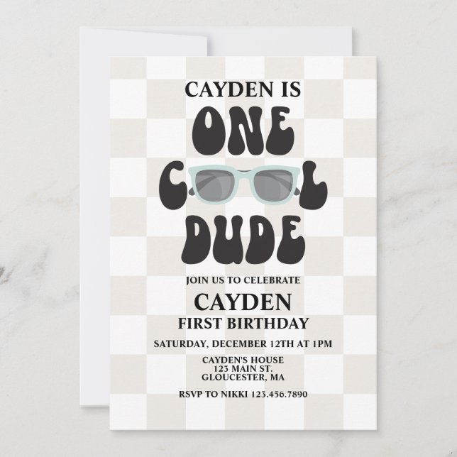 Invitation Lunettes de soleil One Cool Dude 1er anniversaire (Devant)
