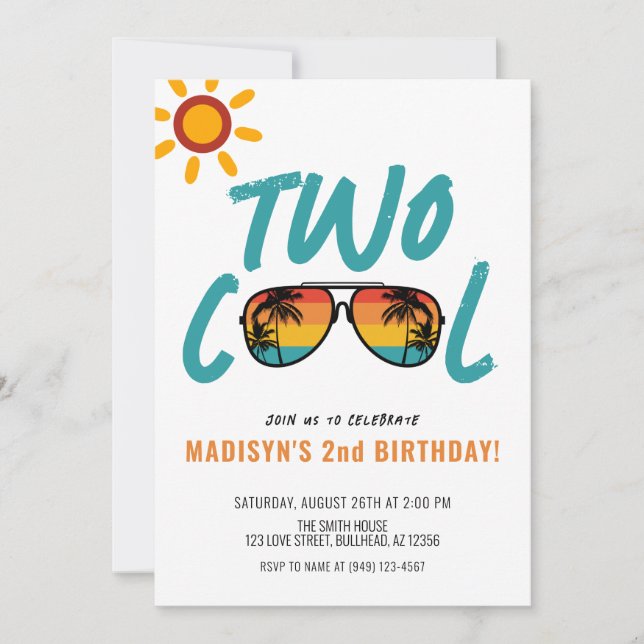 Invitation Lunettes de soleil Retro Beach Deux Cool 2e annive (Devant)