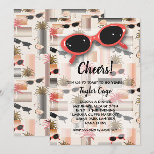 Invitation Lunettes de soleil rétro et Palms 50e anniversaire