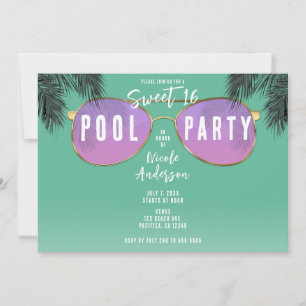Invitation Lunettes de soleil rose et or Turquoise Sweet 16 P