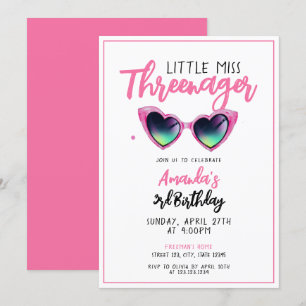 Invitation Lunettes de soleil roses Joueuses Trois ans 3e ann