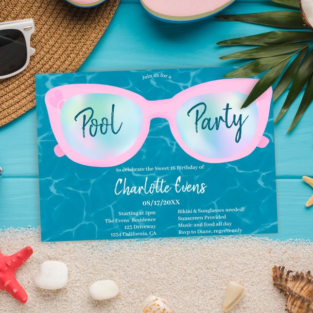Invitation Lunettes holographiques de la fête de piscine mode (Créateur téléchargé)