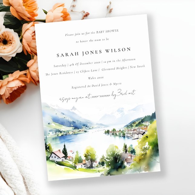 Invitation Lungern Suisse Aquarelle Baby Shower (Créateur téléchargé)