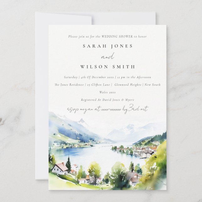 Invitation Lungern Switzerland Watercolor Wedding Shower (Devant)