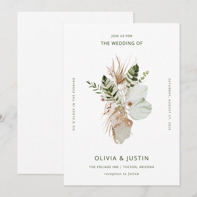 Invitation Lush Boho | Mariage botanique tropical (Devant / Derrière)