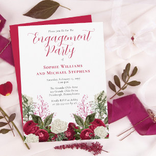 Invitation Lush Elegant Magenta Floral Engagement Party
