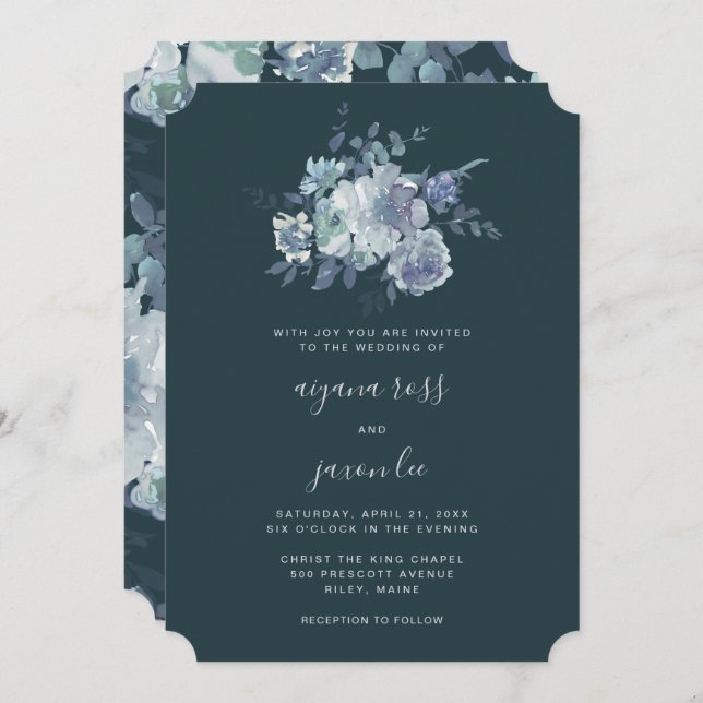 Invitation Lush et Moody Peony Bouquet Mariage (Devant / Derrière)