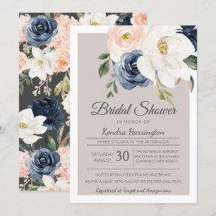 Invitation Lush Magnolia Rose Grey Marine & Blush Fête des ma