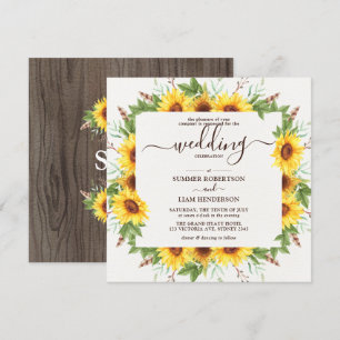 Invitation Lush Russe Aquarelle Mariage de tournesols