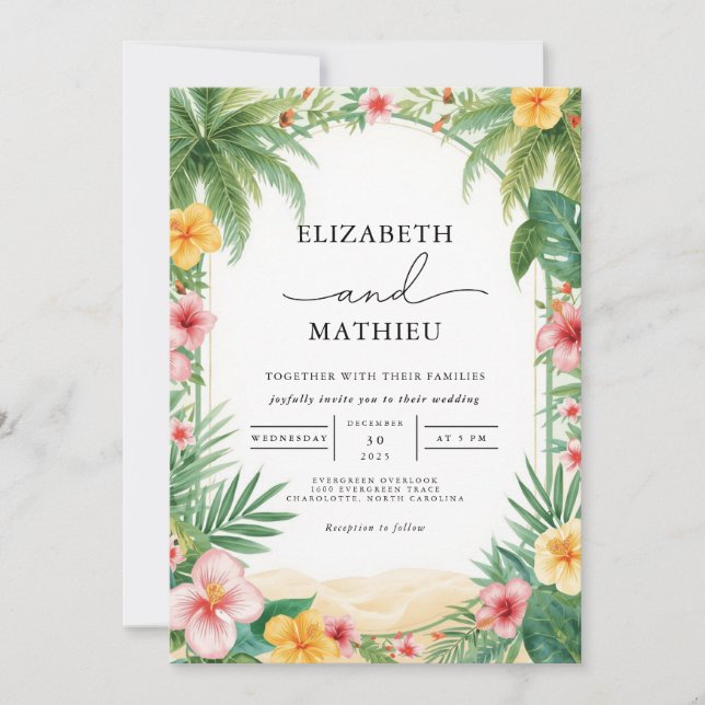 Invitation Lush Tropical Arch Bloom Mariage (Devant)