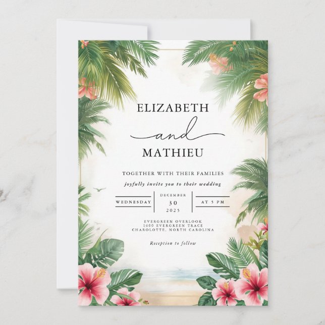 Invitation Lush Tropical Archway Romance Mariage (Devant)