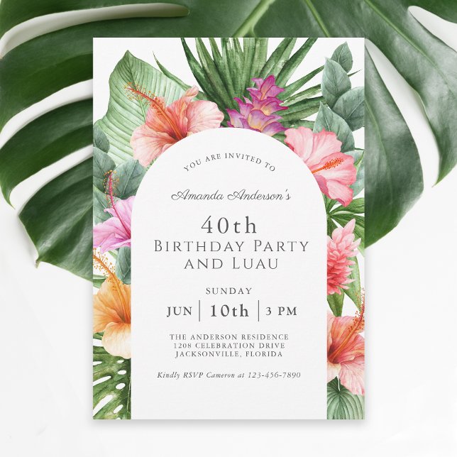 Invitation Lush Tropical Floral 40e anniversaire fête et Luau (These invitations may be ordered as printed or paperless digital download invitations!)