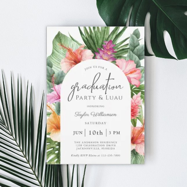 Invitation Lush Tropical Floral Graduation Party et Luau (Créateur téléchargé)