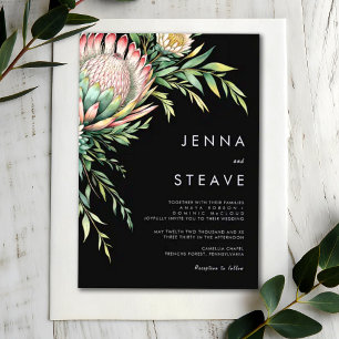 Invitation Lush Tropical Floral Laurel Black Mariage