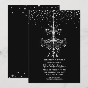 Invitation Lustre à paillettes diamant argent pour fête d'ann