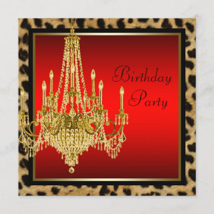Invitation Lustre Anniversaire Léopard Rouge Noir Or