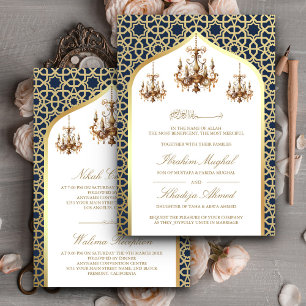 Invitation Lustre Antique Bleu Nuit Or Mariage Musulman