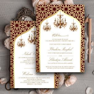 Invitation Lustre Antique Bordeaux Or Mariage Musulman