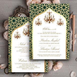 Invitation Lustre Antique Or Emeraude Mariage Musulman