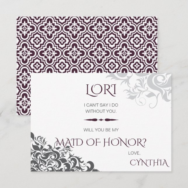 Invitation Lustre Baroque Plum Mariage Partie Question (Devant / Derrière)