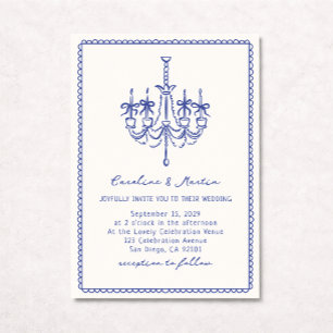 Invitation Lustre blanc, mariage à main bleue