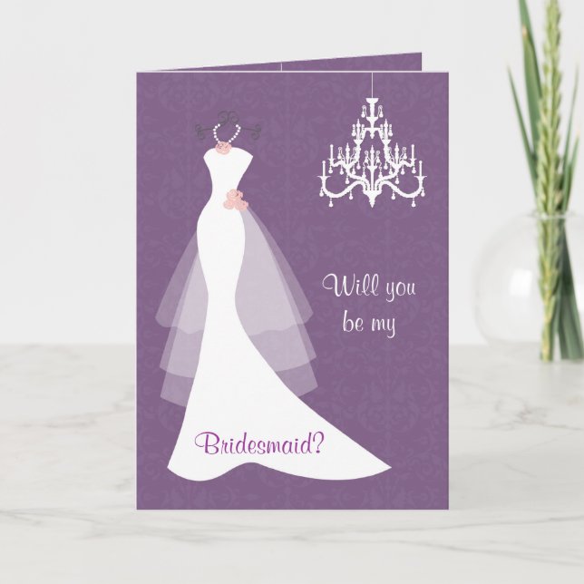 Invitation Lustre blanc mariage de robe sur Bridesmaid violet (Devant)