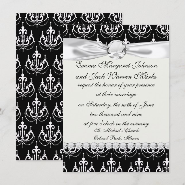 Invitation lustre blanc sur damier noir moderne (Devant / Derrière)