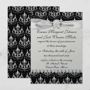 Invitation lustre blanc sur damier noir moderne