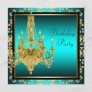 Invitation Lustre Damask Or Bleu Turquoise Et Or Pour Anniver