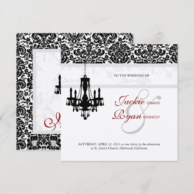 Invitation Lustre de carton d'invitation de mariage Noir Roug (Devant / Derrière)