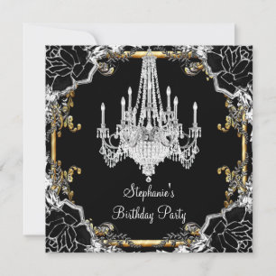 Invitation Lustre de cristal noir argenté élégant pour fête
