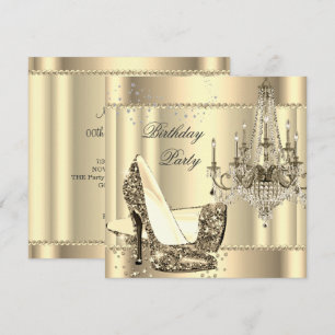 Invitation Lustre de fête crème or sépia royal élégant