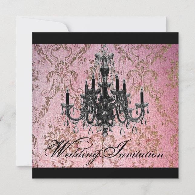 Invitation lustre de mariage gothique steampunk damassé (Devant)